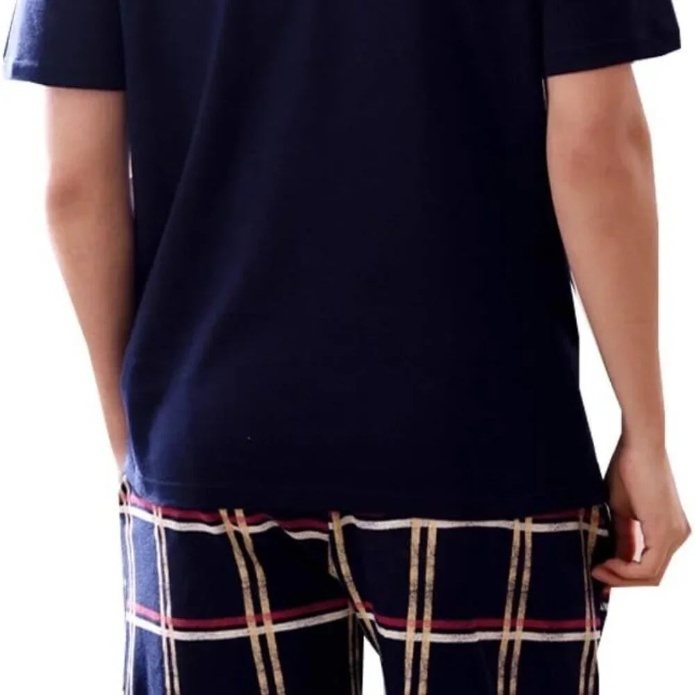 Big Boys 2 Piece Pajama Set Short Sleeve Shirt & Plaid Shorts Size M 100% Cotton